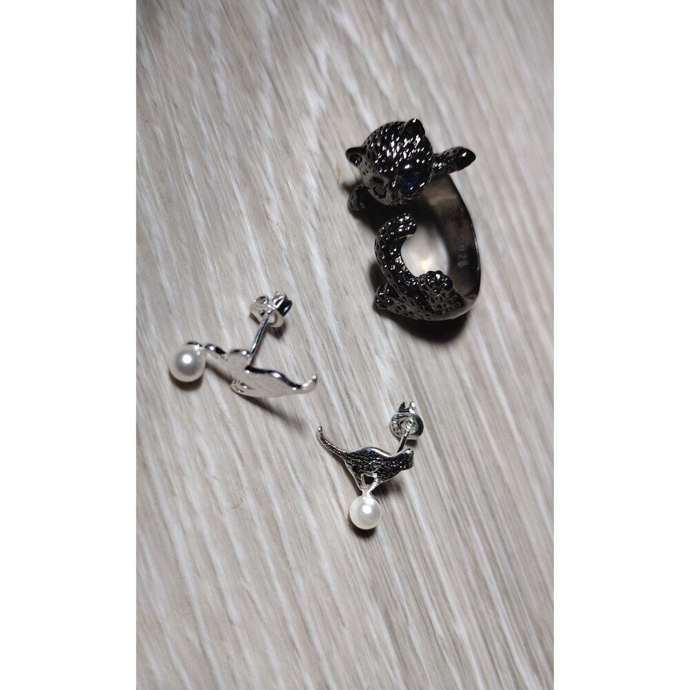 Cat Lovers Earrings & Ring Bundle - New